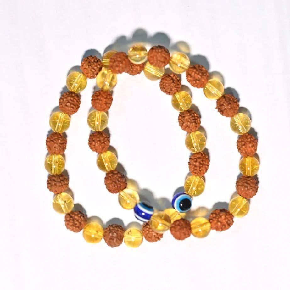 Rudraksha Citrine Crystal Bracelet – Pack of 2 Spiritual Healing Jewelry | NISHU Superstores