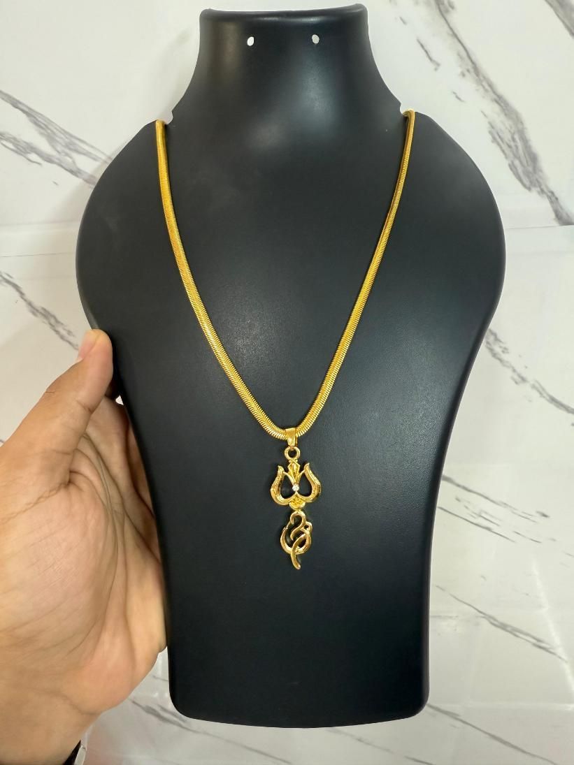 Gold Plated Trishul Pendant with Chain – Divine Spiritual Power Accessory | NISHU Superstores