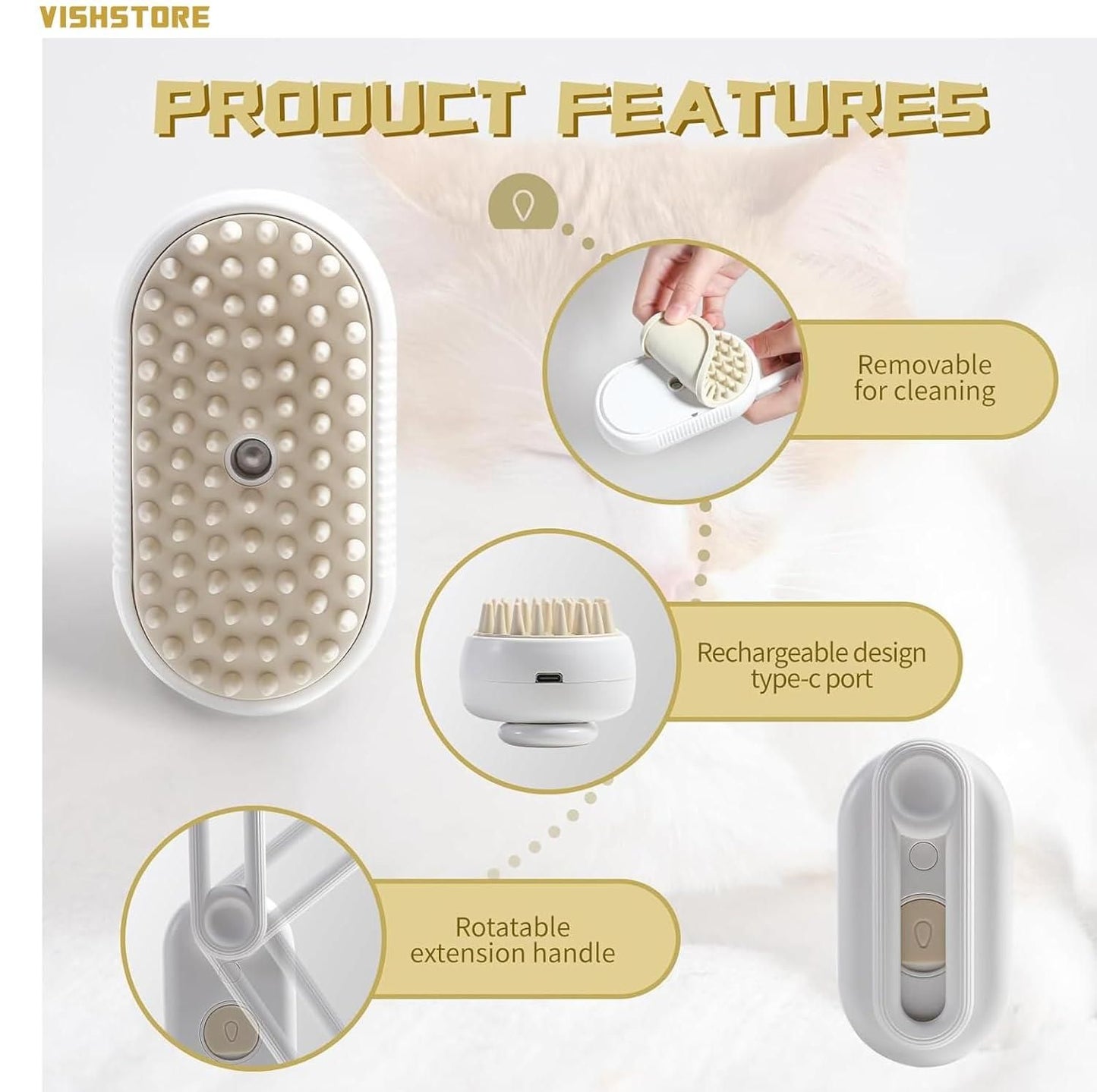 Pet Steam Brush for Dogs & Cats – Gentle Grooming & Fur Detangles | NISHU Superstores