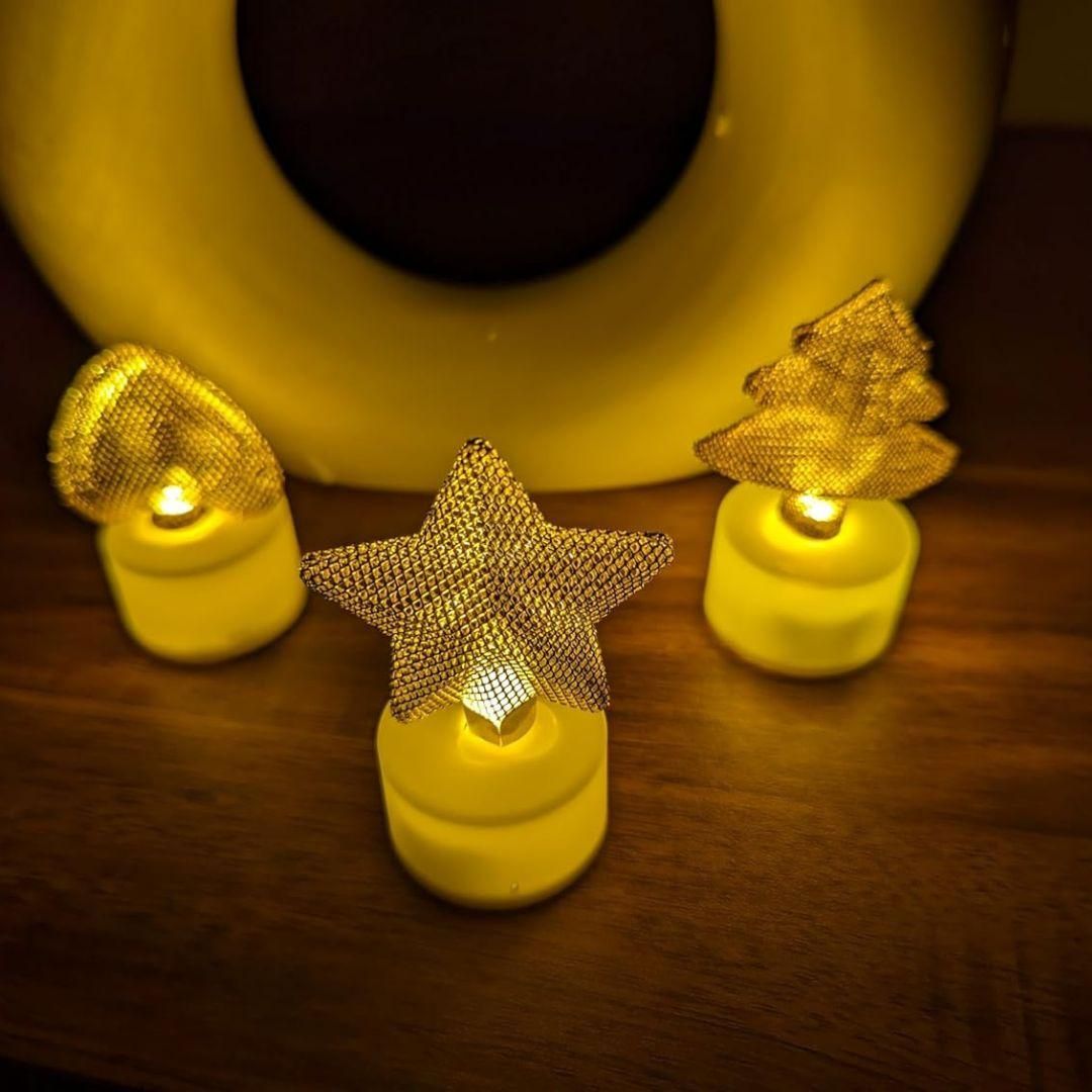 Golden Net LED Tealight Candle Lanterns – Star Design (6 pcs) | NISHU Superstores