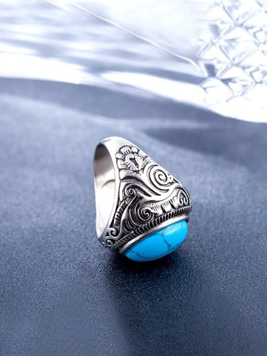 Men’s Silver-Plated Blue Stone Studded Oxidized Ring | NISHU Superstores