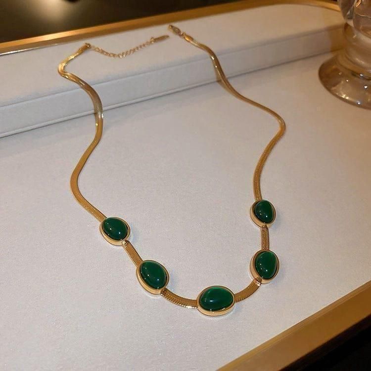 Oval Green Crystal Pendant Necklace & Bracelet Set | NISHU Superstores