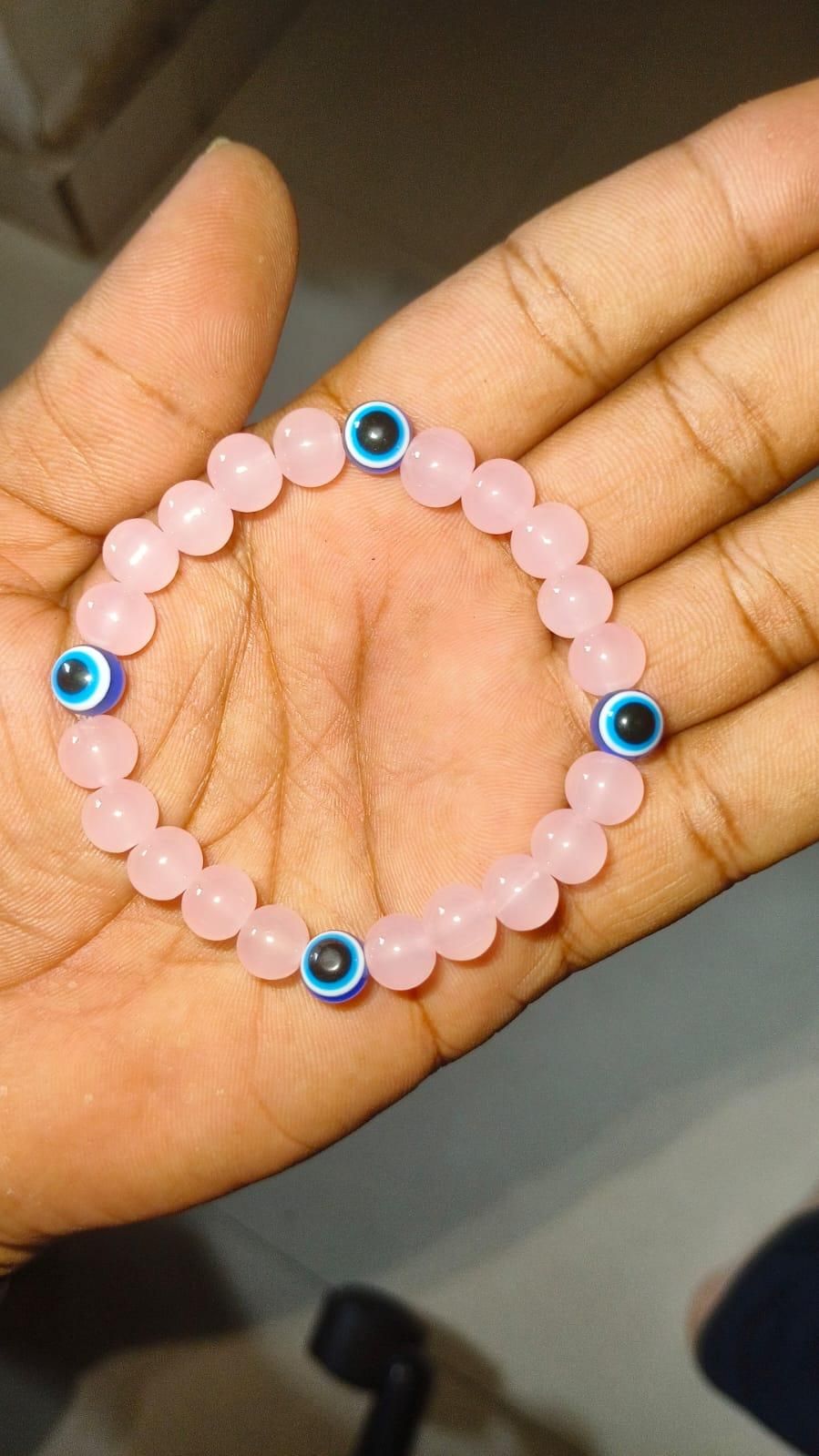 Love & Relationship Protection Bracelet – Rose Quartz with Evil Eye (Pack of 2) | NISHU Superstores