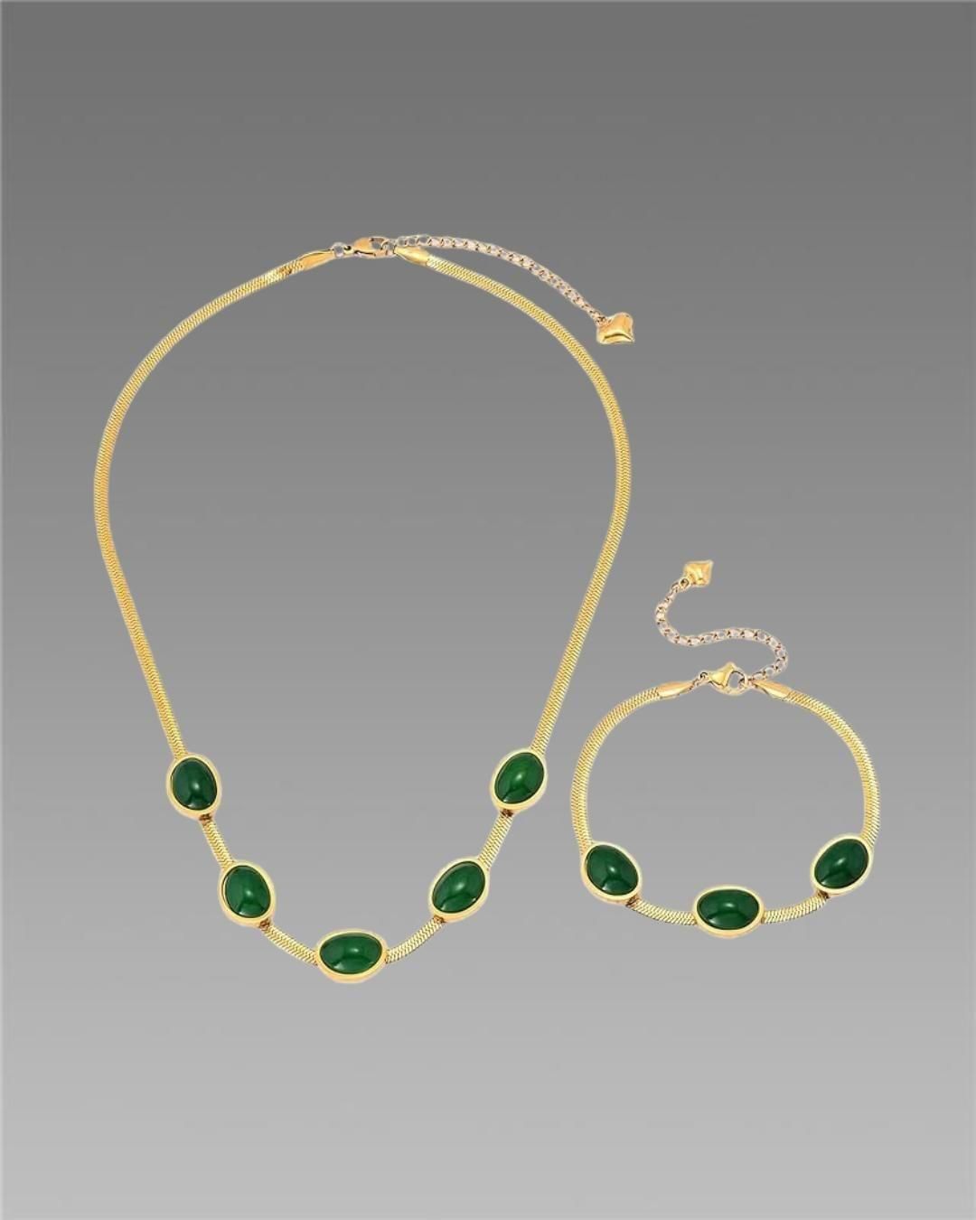 Oval Green Crystal Pendant Necklace & Bracelet Set | NISHU Superstores