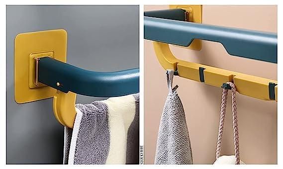 Wall Mounted Double Bar Towel Holder with Hook – Space-Saving Bathroom Rack | NISHU Superstores