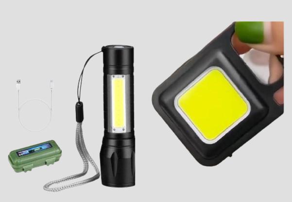 Mini LED COB Flashlight Keychain with Zoomable 7W Metal Torch – Portable & Rechargeable | NISHU Superstores