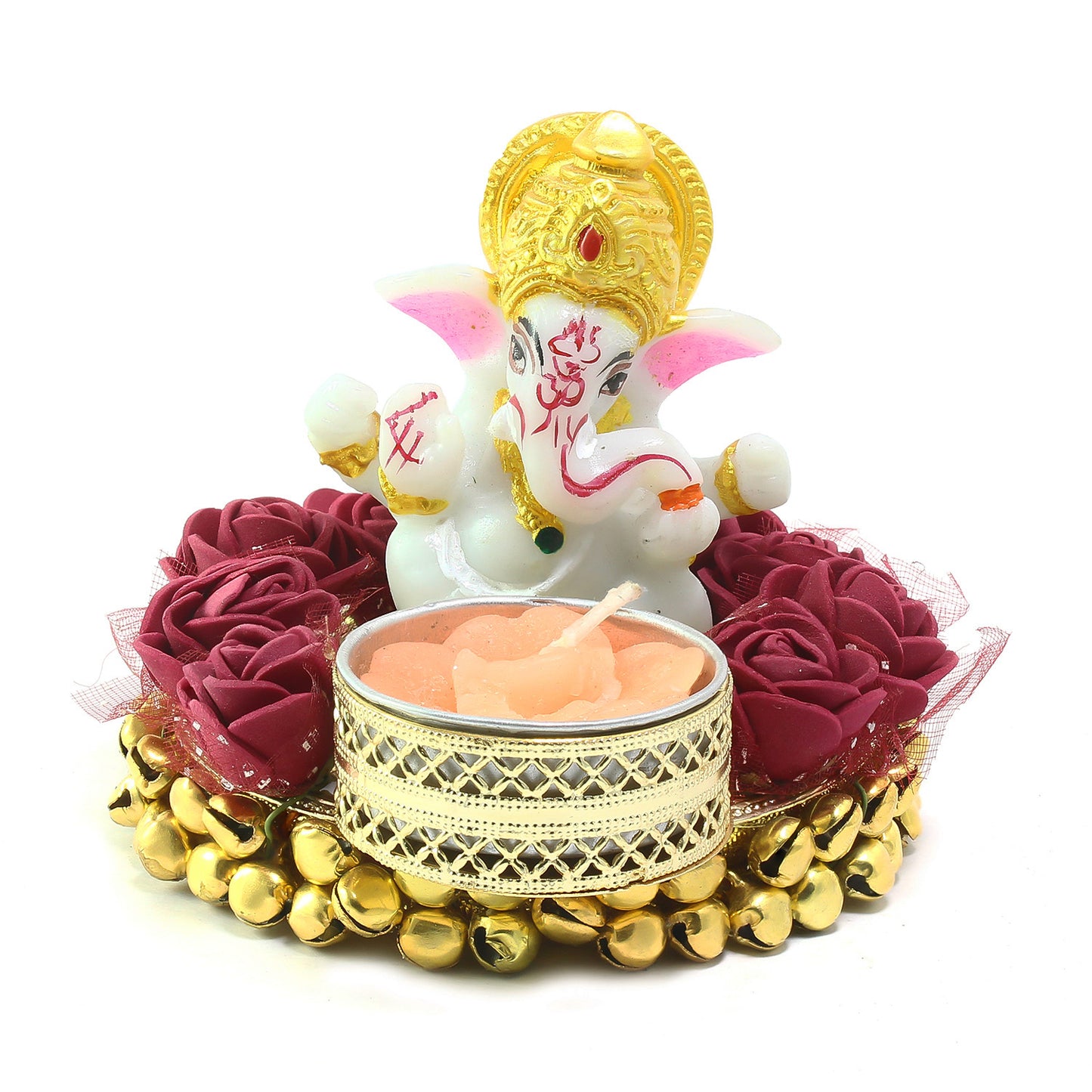 eCraftIndia Ganesha Idol on Decorative Plate with Tea Light Holder – Festive Home Décor | NISHU Superstores