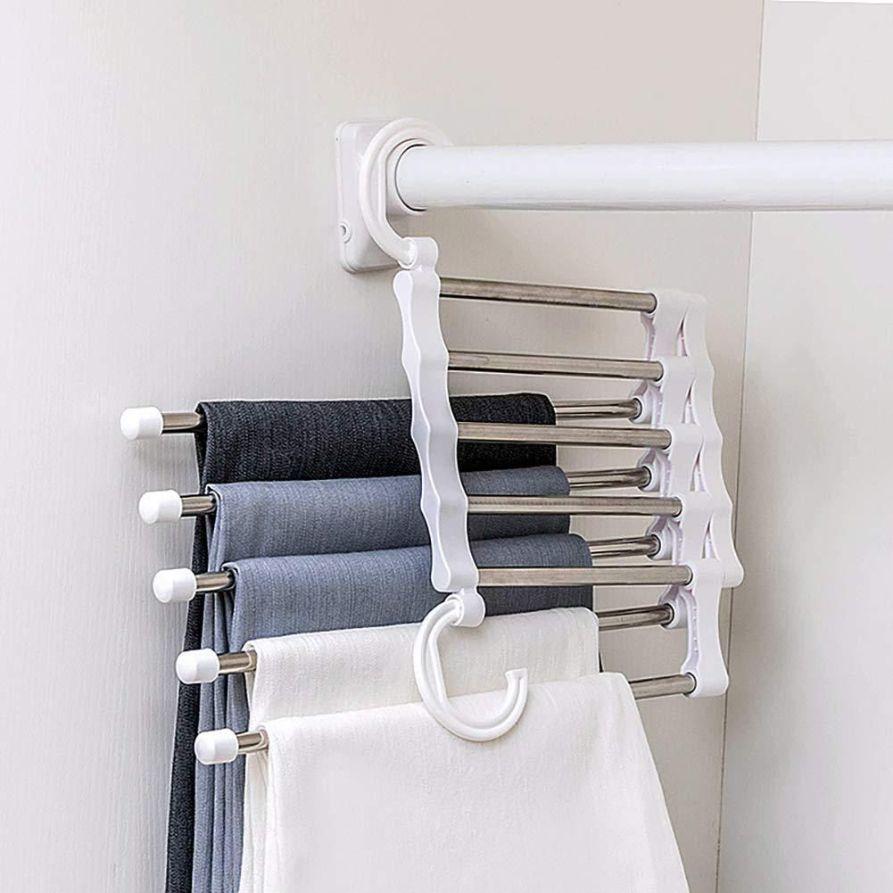 5-in-1 Stainless Steel Multifunction Pants Rack (Pack of 2) – Retractable Trouser Hanger | NISHU Superstores
