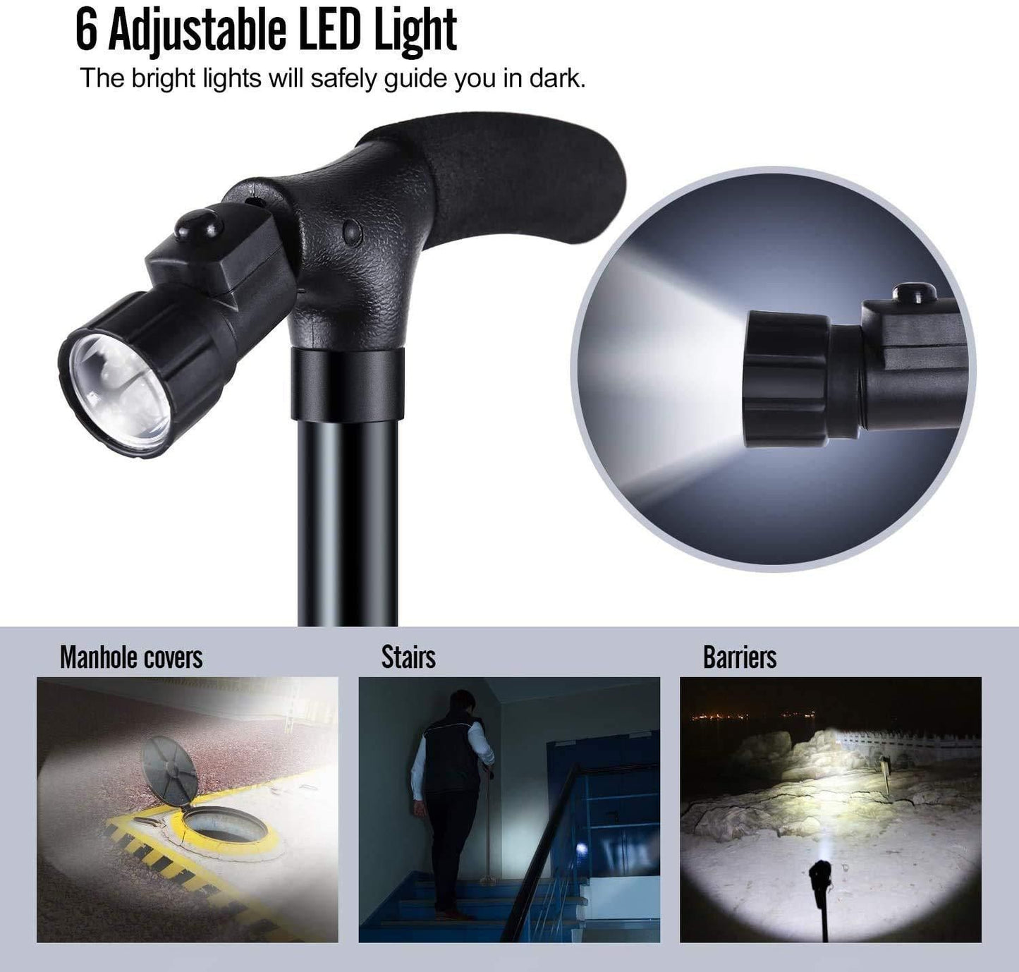 Collapsible Walking Stick with LED Light – Foldable, Sturdy & Safe Support | NISHU Superstores