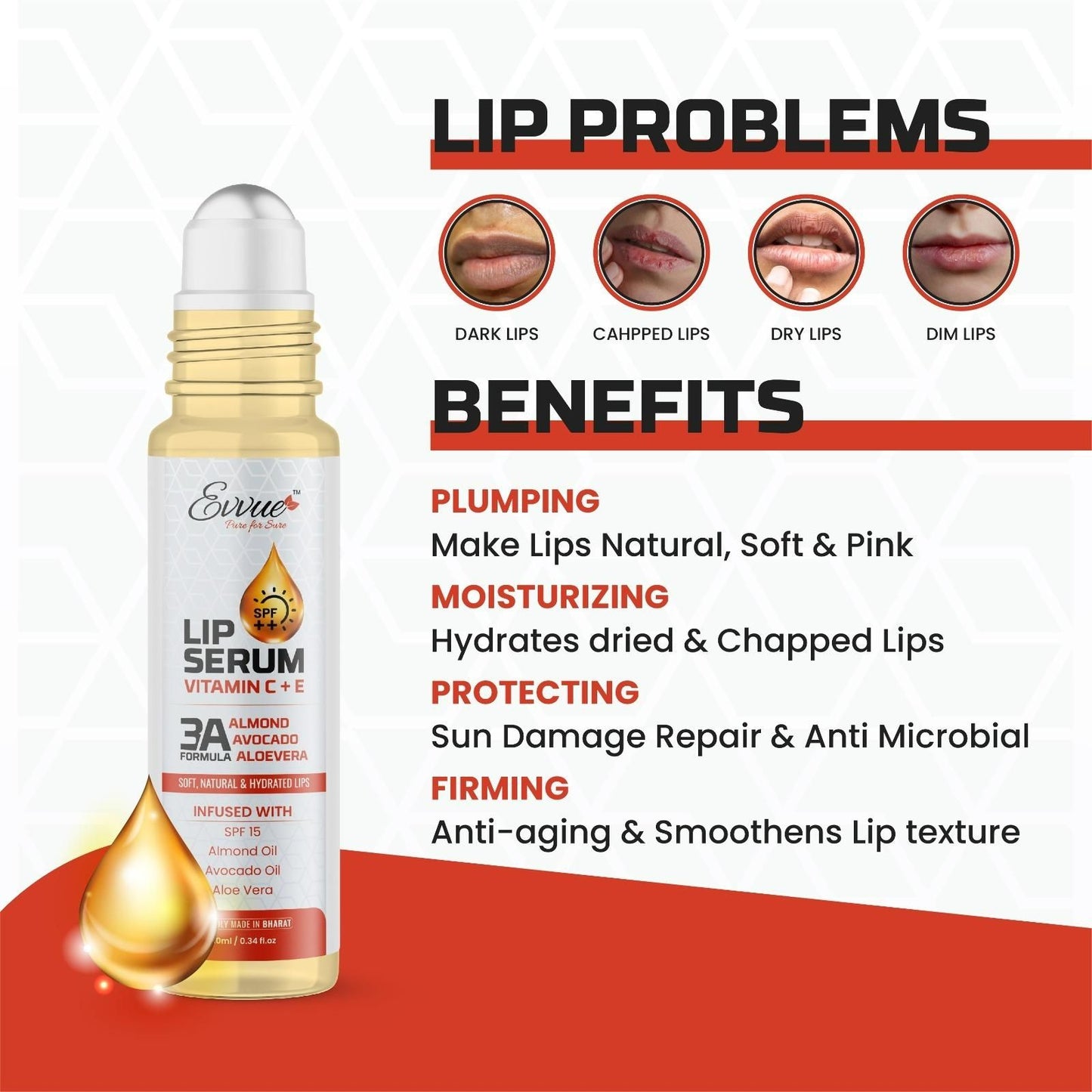 EVVUE Vitamin C + E Lip Serum Oil (10ml) – Nourishing Lip Care | NISHU Superstores