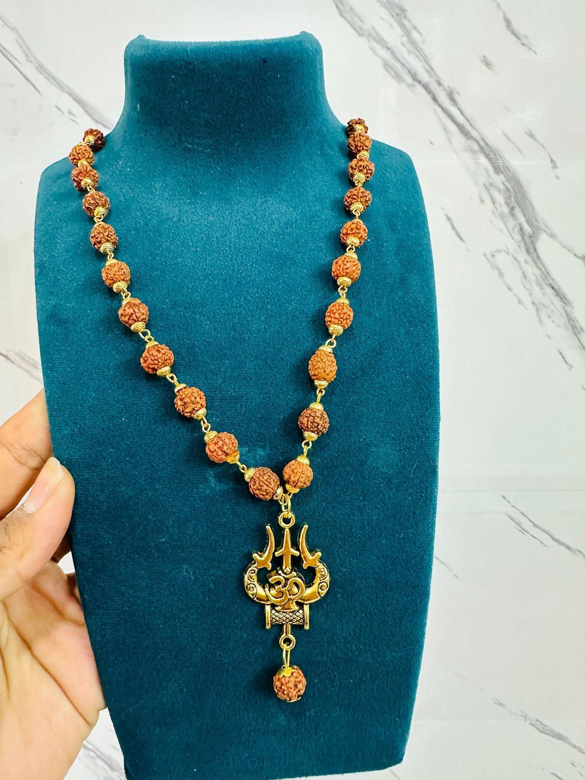 Panchmukhi Rudraksha OM Shiva Trishool Mala | Spiritual Power Beads | NISHU Superstores