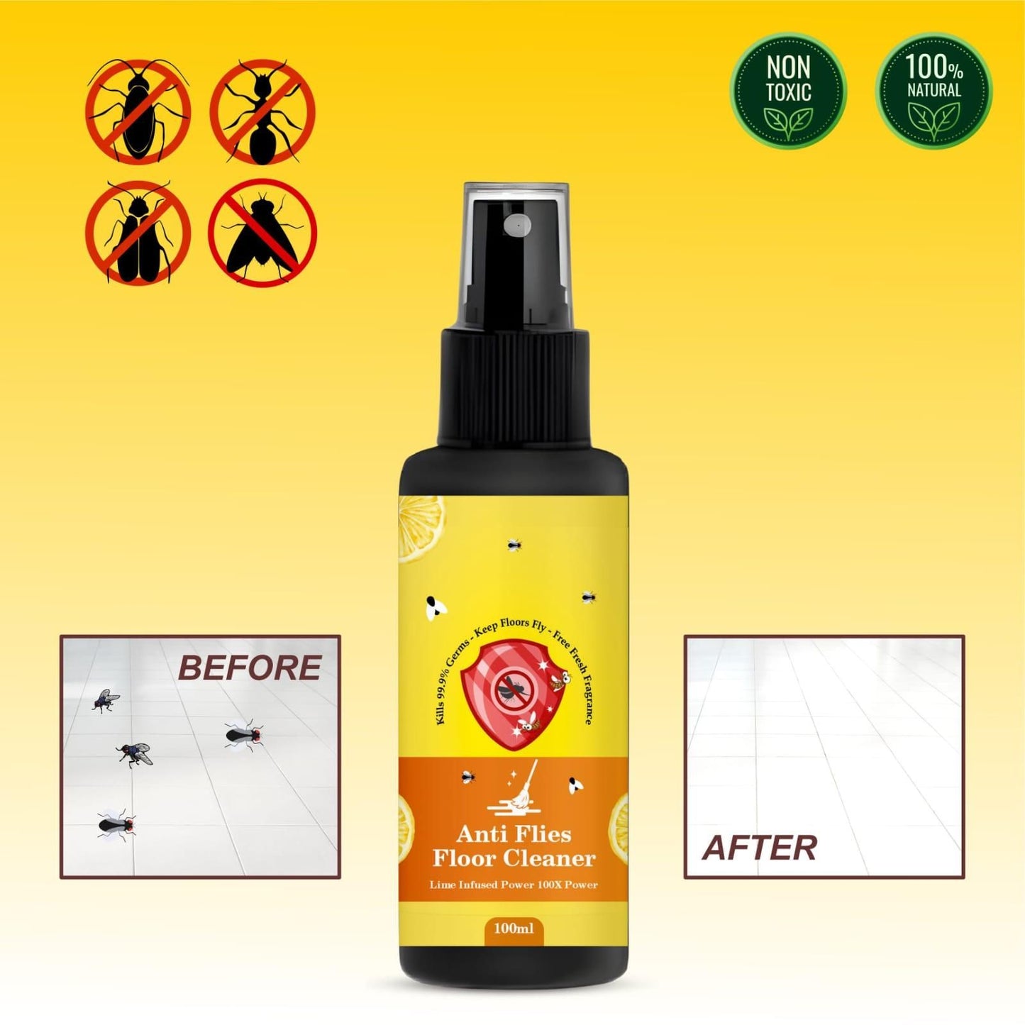 Anti Flies Floor Cleaner Spray (Pack of 2) | Insect Repellent & Floor Disinfectant | NISHU Superstores