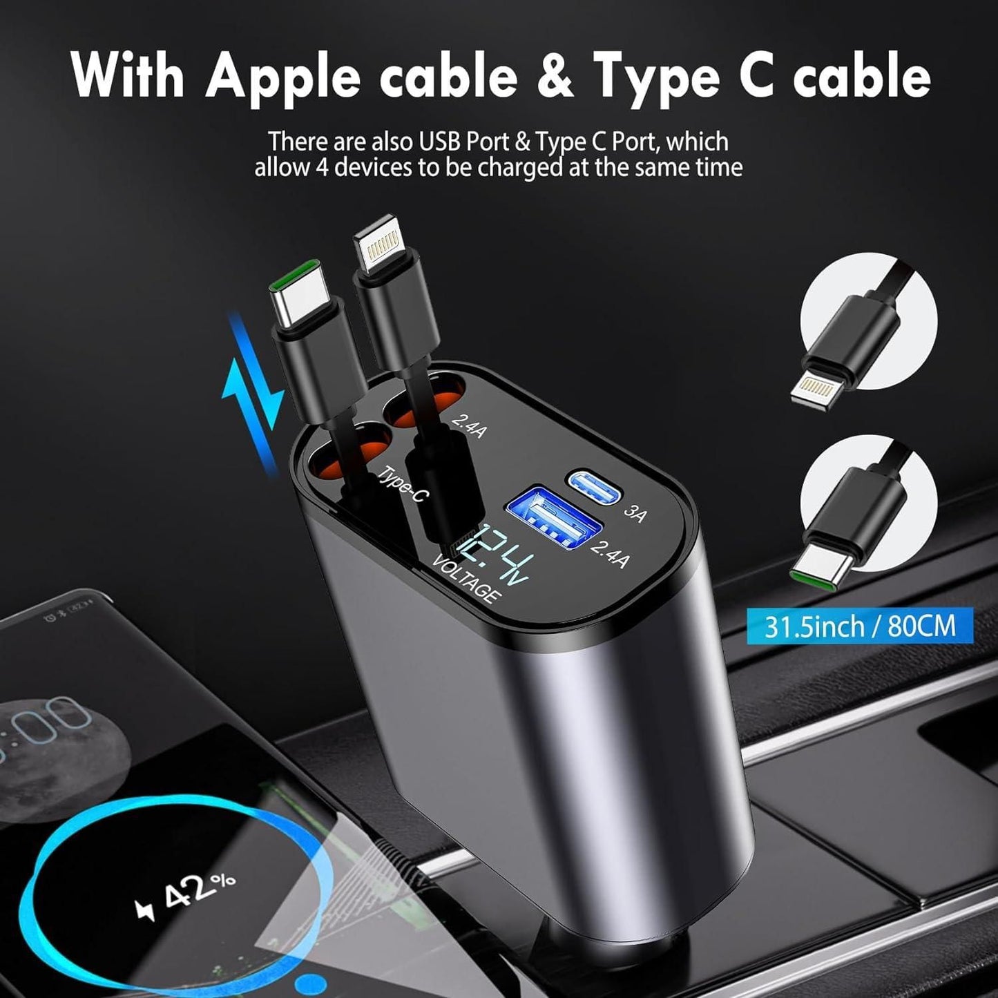 Retractable Car Charger – Fast Charging with Tangle-Free Cable | NISHU Superstores