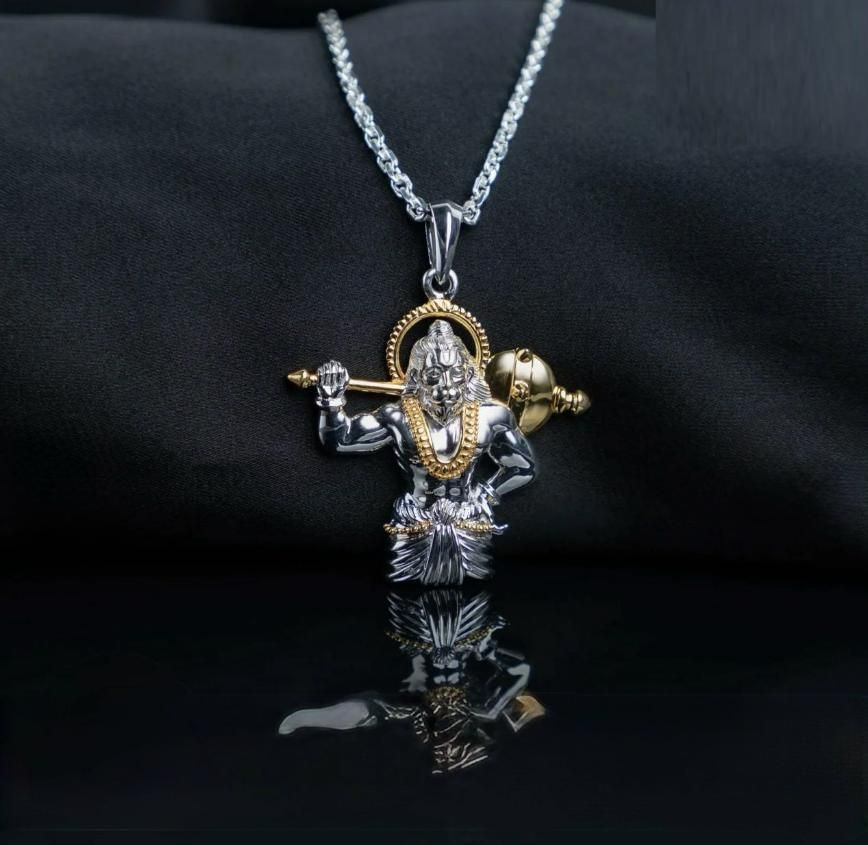 Jai Hanuman Gold-Silver Pendant with Chain | Divine Jewelry | NISHU Superstores
