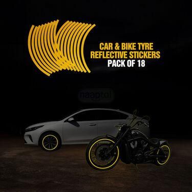 Car & Bike Tire Reflective Stickers (18 Yellow Stripes) | High-Visibility Waterproof Body Decals – NISHU Superstores