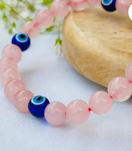 Love & Relationship Protection Bracelet – Rose Quartz with Evil Eye (Pack of 2) | NISHU Superstores