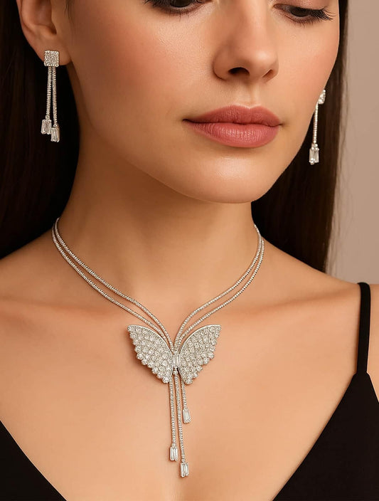Butterfly Pendant Necklace with Earrings Set | NISHU Superstores