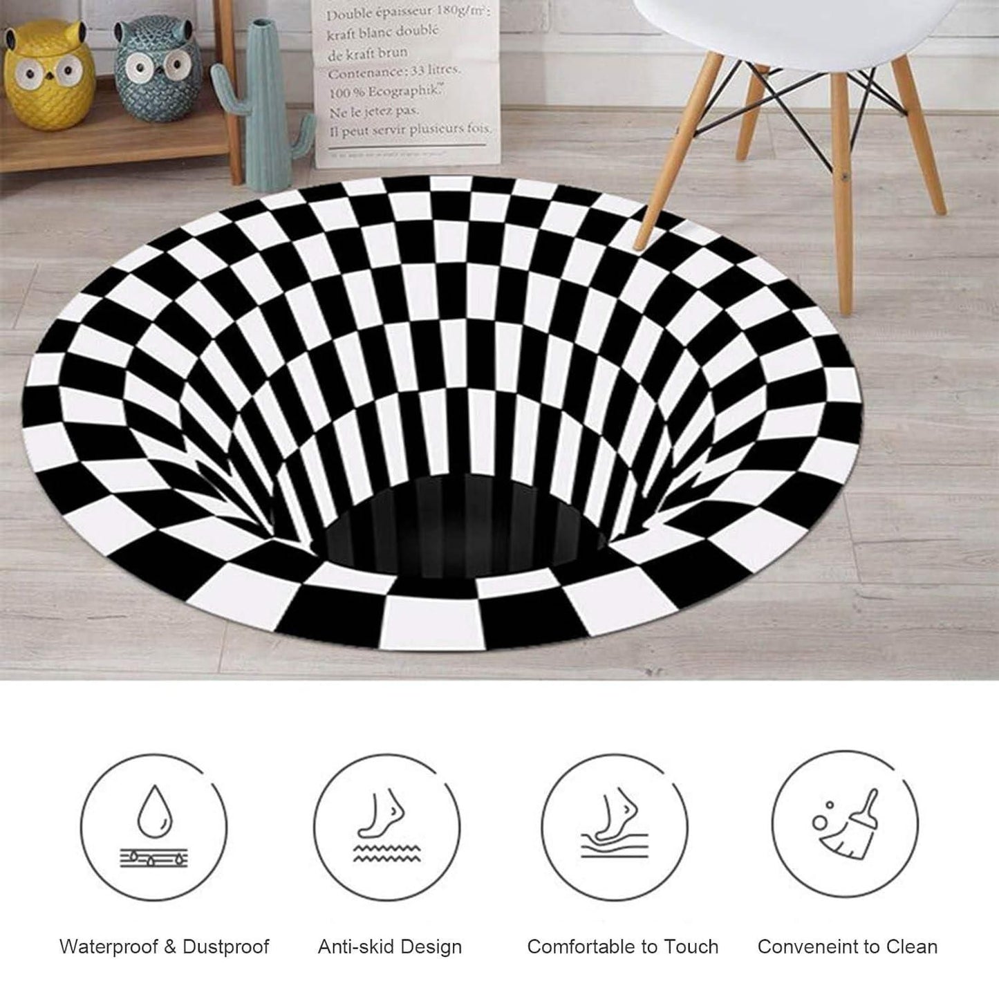 Black & White Checks Round 3D Printed Carpet – Stylish & Durable Floor Décor | NISHU Superstores