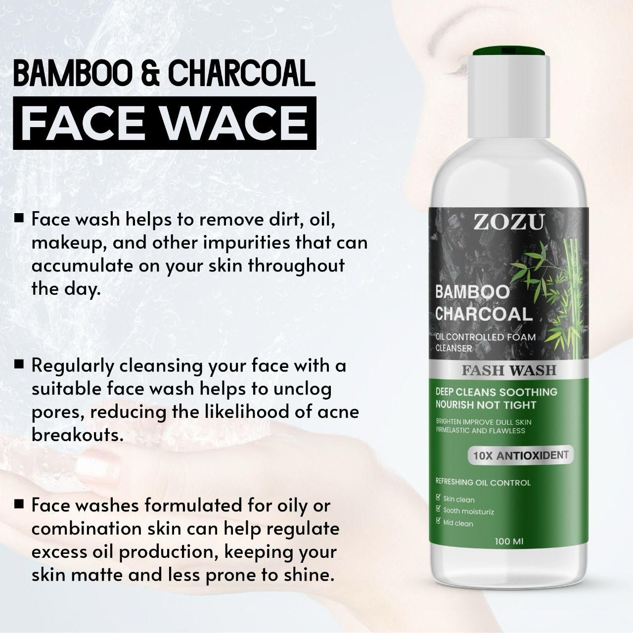 ZOZU Charcoal Face Wash 100ml – 10x Antioxidant Deep Cleanser for Clear Skin | NISHU Superstores