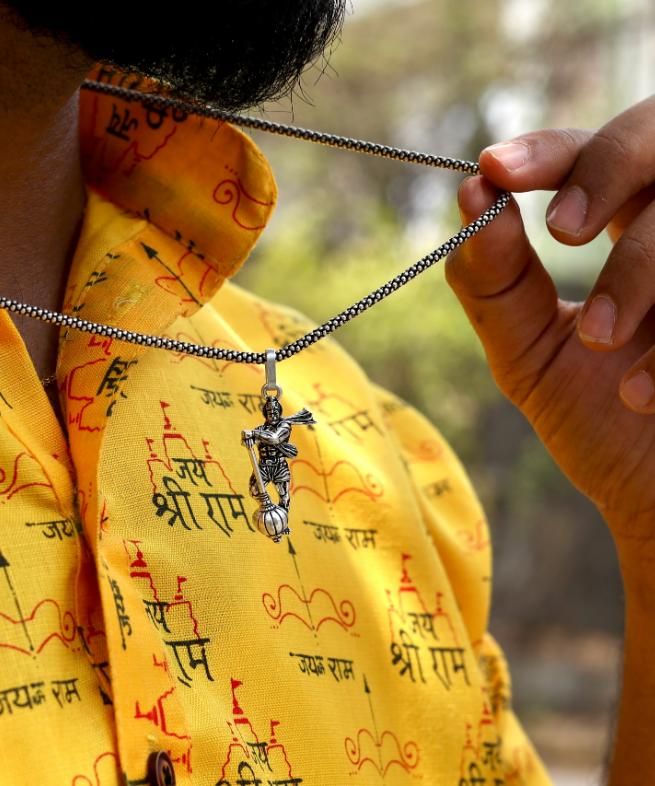 Hanumanji with Gada Silver Pendant Chain | NISHU Superstores