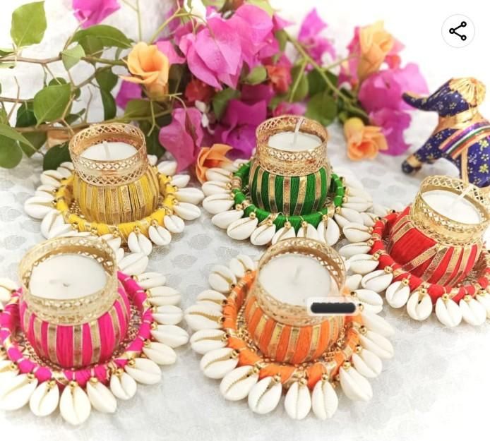 Cowrie Dholakh Tealight Holder (Pack of 2) – Decorative Candle Holder | NISHU Superstores