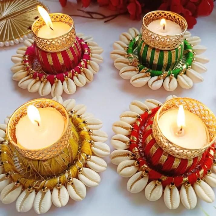 Cowrie Dholakh Tealight Holder (Pack of 2) – Decorative Candle Holder | NISHU Superstores