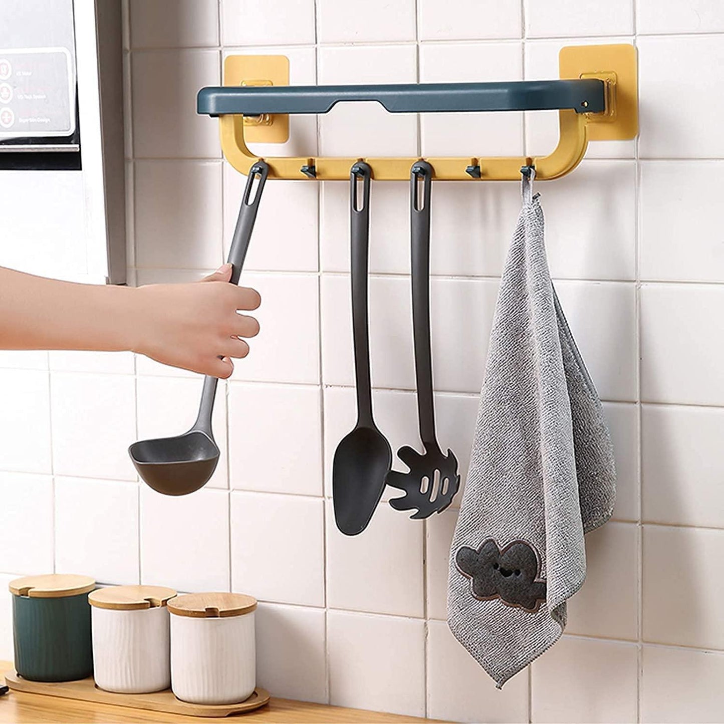 Double Layer Towel Rack with Hooks – Wall Mounted Bathroom Organizer | NISHU Superstores