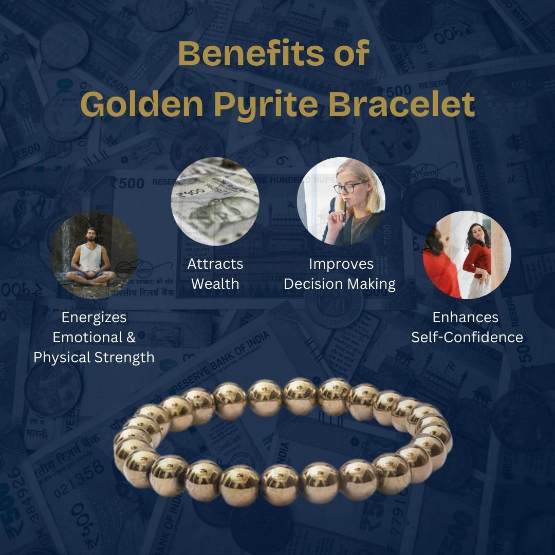Golden Pyrite Bracelet 8mm | Wealth & Protection Stone | NISHU Superstores