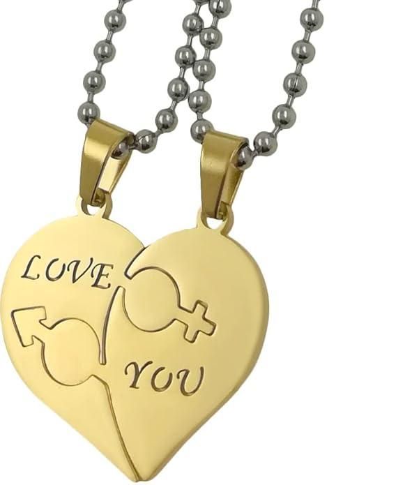 Nest Love You Heart Shape Gold Plated Pendant Chain for Couple | NISHU Superstores