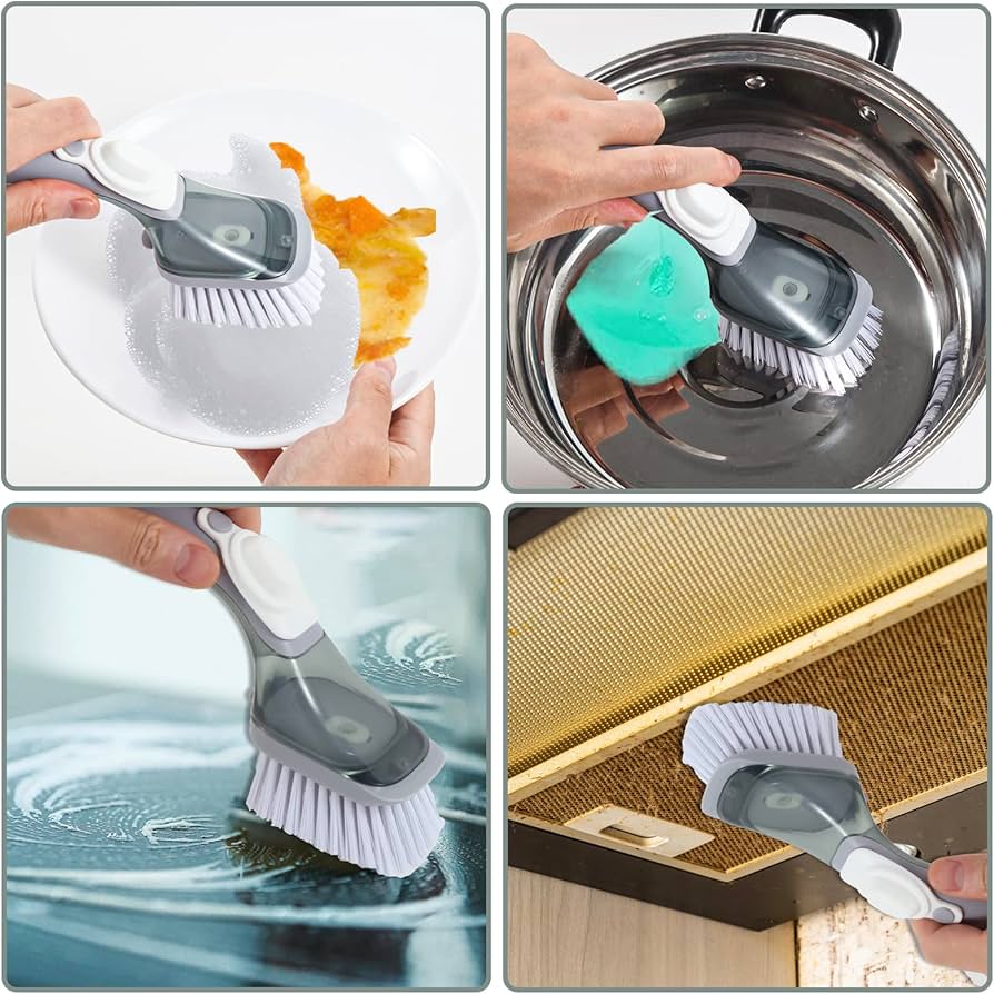 Mix Color Dish Scrubber with Soap Dispenser | Dishwashing Brush Set with 1 Handle & 3 Refill Heads for Sink, Pot & Pan Cleaning – NISHU Superstores