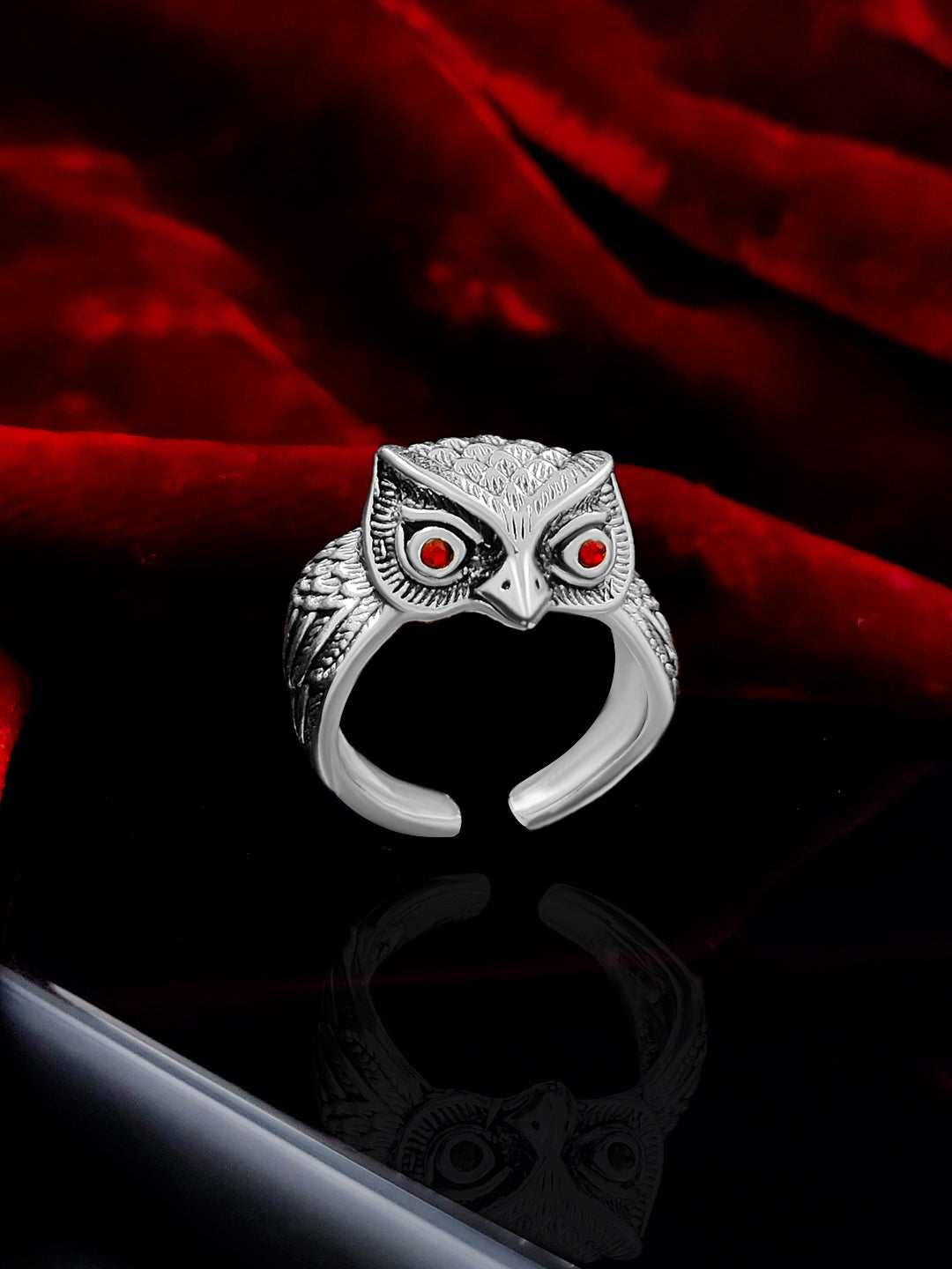 Saizen Silver Owl Face Ring for Men | Stylish Men’s Jewelry | NISHU Superstores