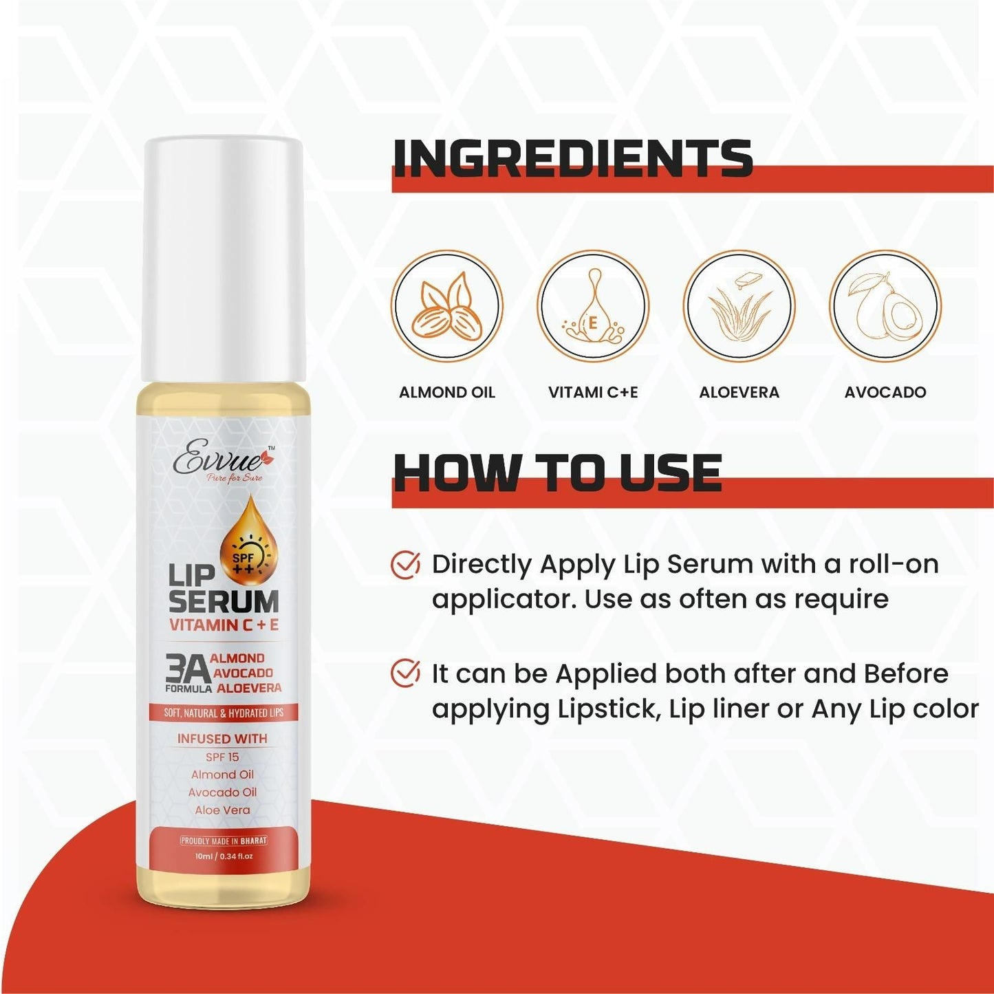 EVVUE Vitamin C + E Lip Serum Oil (10ml) – Nourishing Lip Care | NISHU Superstores
