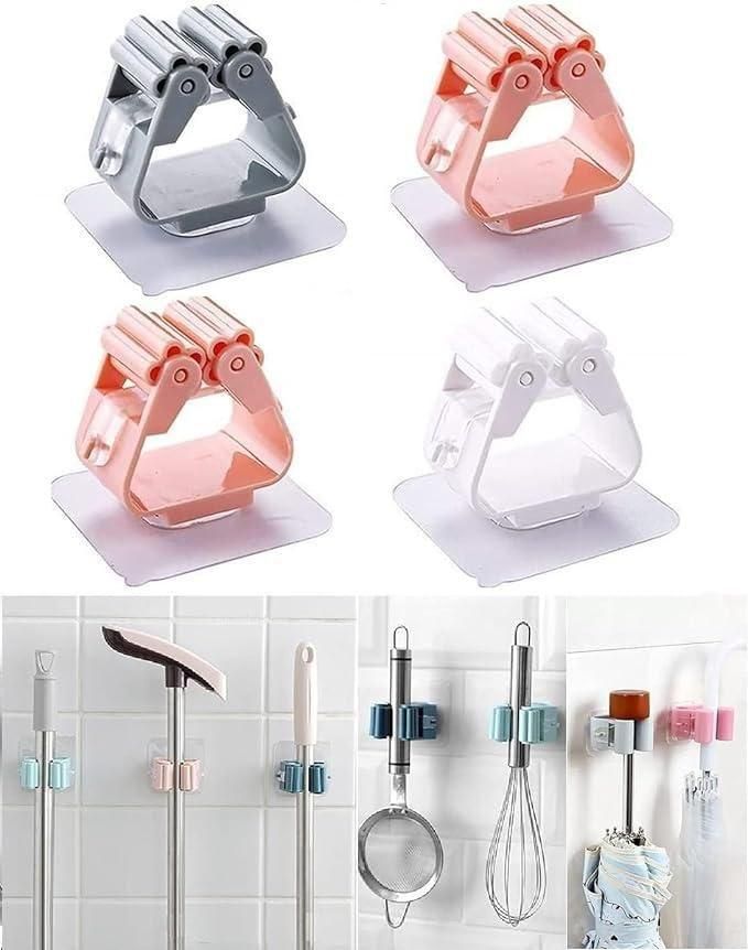 Self-Adhesive Mop Holder Hooks (Pack of 4) – Wall Mount Broom & Tool Organizer | NISHU Superstores