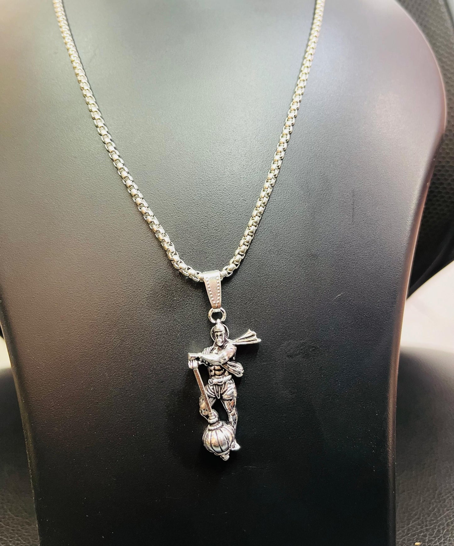 Hanumanji with Gada Silver Pendant Chain | NISHU Superstores
