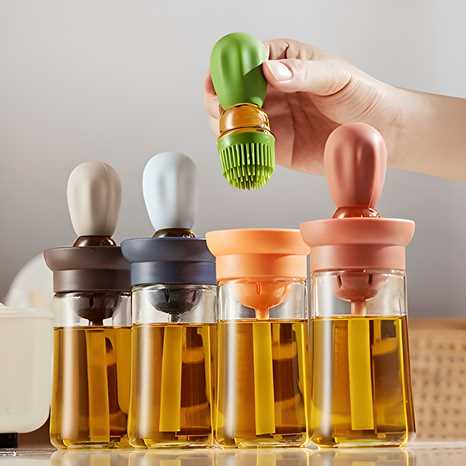 Oil Dispenser with Silicone Brush – 2-in-1 Bottle for Cooking, Grilling & Baking | NISHU Superstores