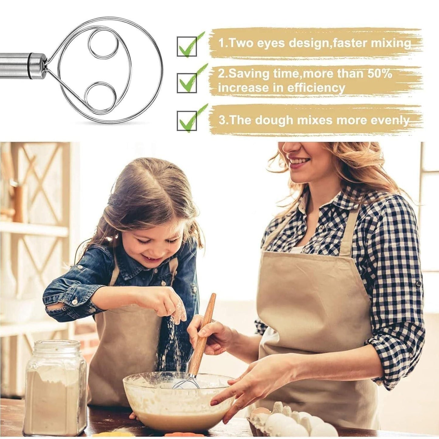 Stainless Steel Danish Dough Whisk (Pack of 2) – Bread Mixer Tool, Dishwasher Safe | NISHU Superstores