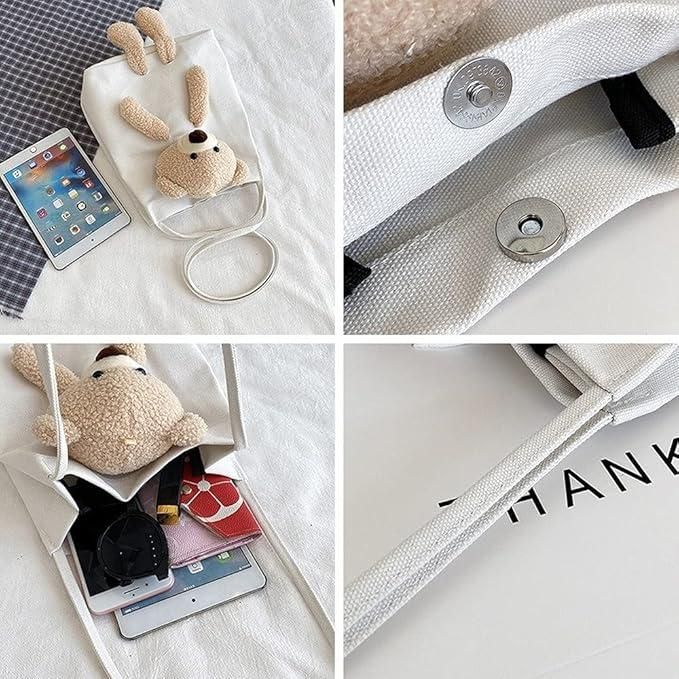 Cute Kawaii Shoulder Tote Handbag with Teddy Bear – Stylish Casual Bag for Women & Girls | NISHU Superstores