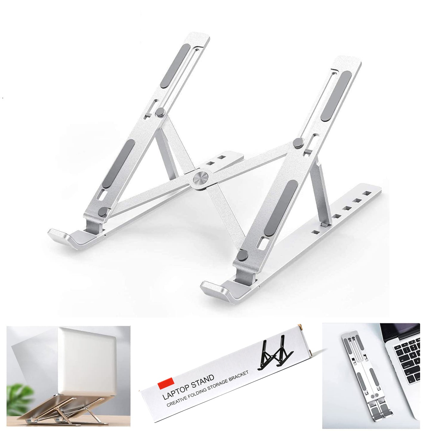 12874 Laptop Stand For Desk Metal Portable Laptop Stand With 6 Adjustable Angles Laptop Riser Phone And Tablet Stand Compatible For All Laptop