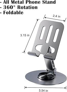 Foldable Metal Mobile Stand 360° Rotatable | Adjustable Height & Angle Phone Holder with Stable Round Base (1 Pc) | NISHU Superstores