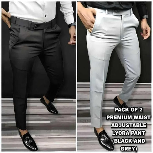 Premium Waist Adjustable Lycra Men’s Trouser – Black Stretchable Formal Pants (Pack of 2) | NISHU Superstores