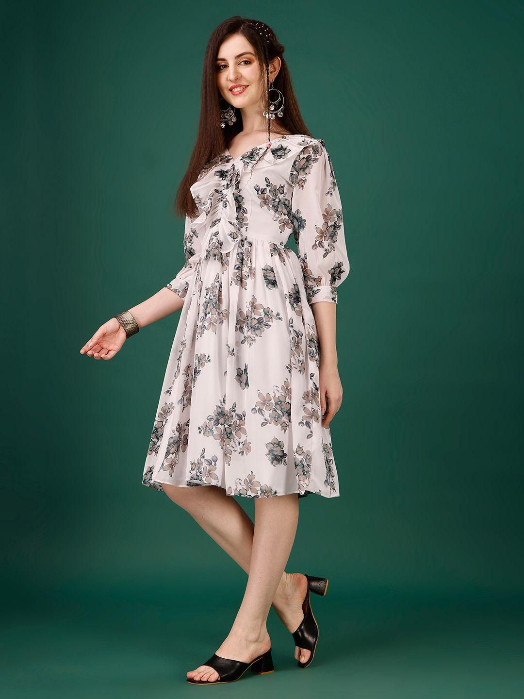Plus Size Women’s Georgette Floral Print Flared Short Dress – Stylish & Comfortable | NISHU Superstores