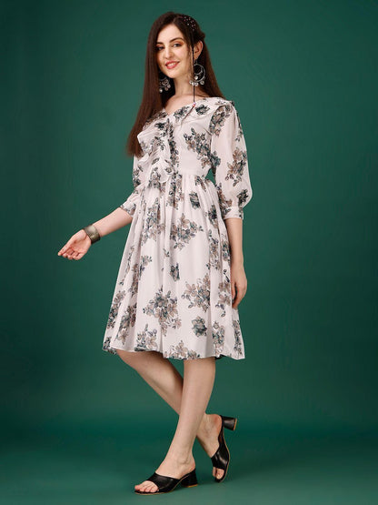 Plus Size Women’s Georgette Floral Print Flared Short Dress – Stylish & Comfortable | NISHU Superstores
