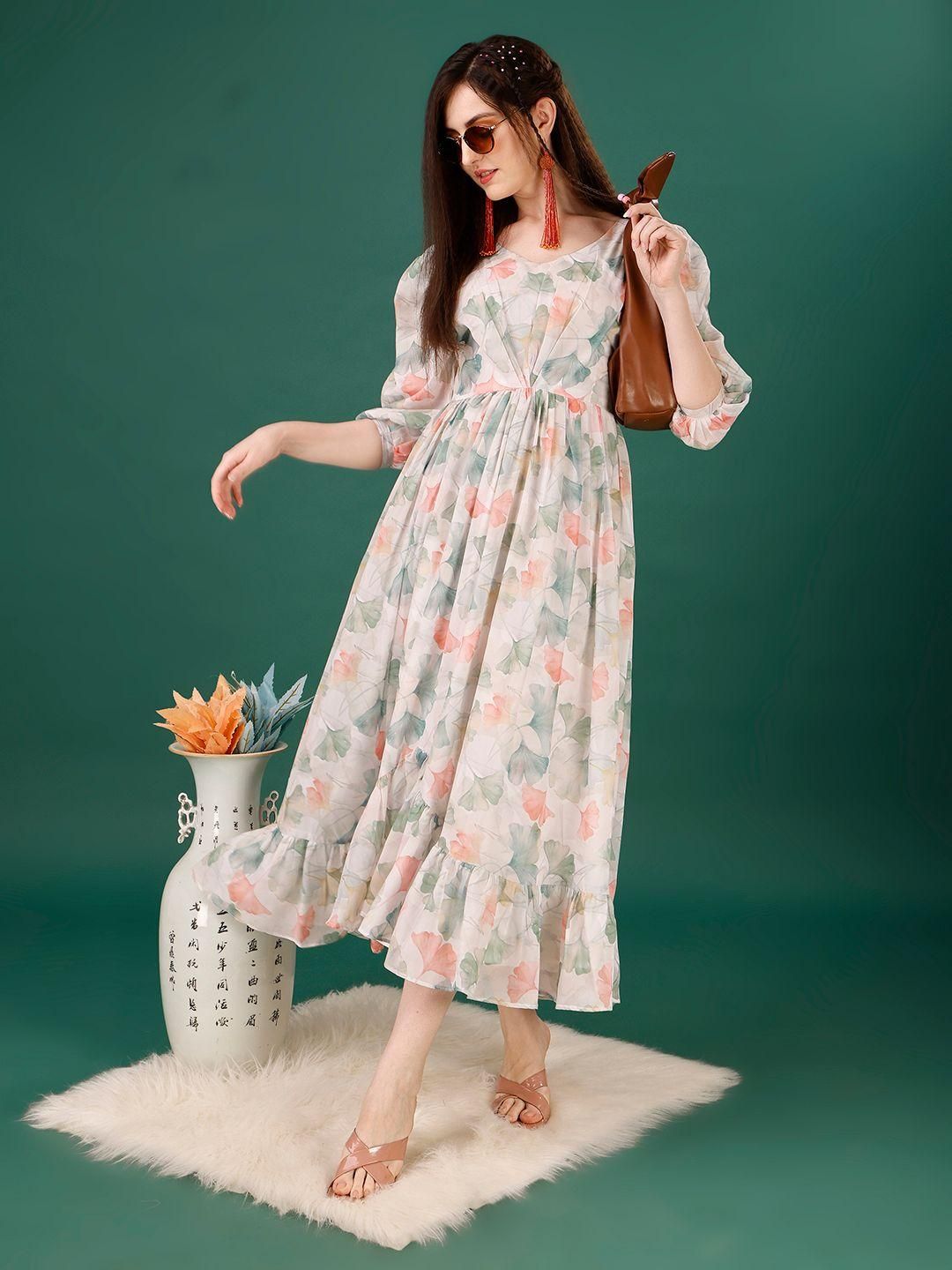 Plus Size Women’s Georgette Floral Print Flared Midi Dress – Elegant & Comfortable | NISHU Superstores