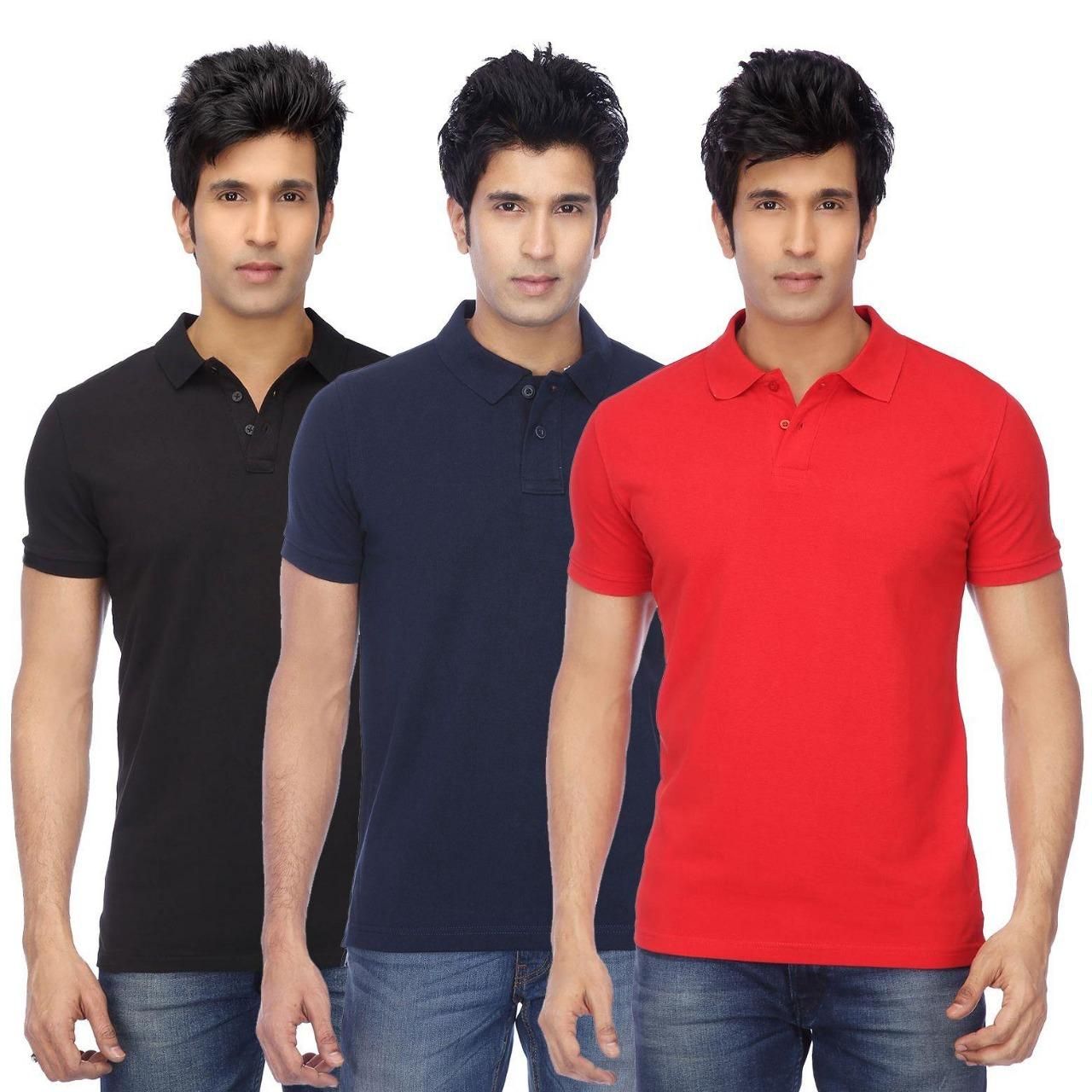 Poly Cotton Solid Half Sleeves Men’s Polo T-Shirt Pack of 3 | Everyday Comfort | NISHU Superstores