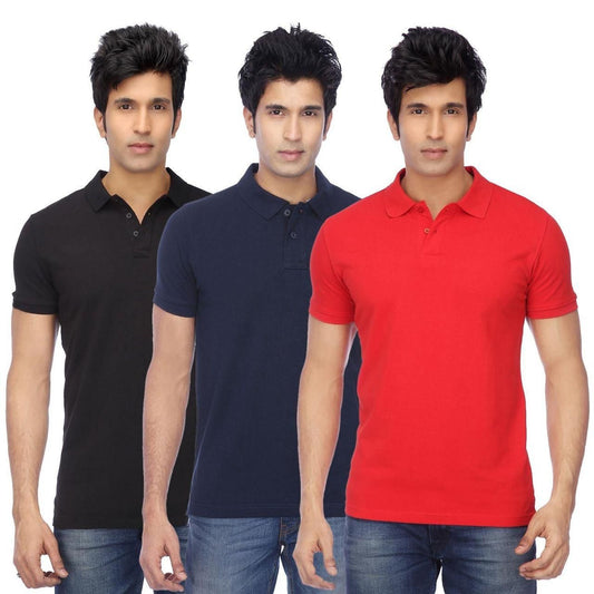 Poly Cotton Solid Half Sleeves Men’s Polo T-Shirt Pack of 3 | Everyday Comfort | NISHU Superstores