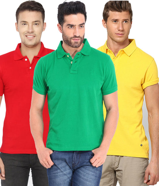 Poly Cotton Solid Half Sleeves Men’s Polo T-Shirt Pack of 3 | Everyday Comfort | NISHU Superstores