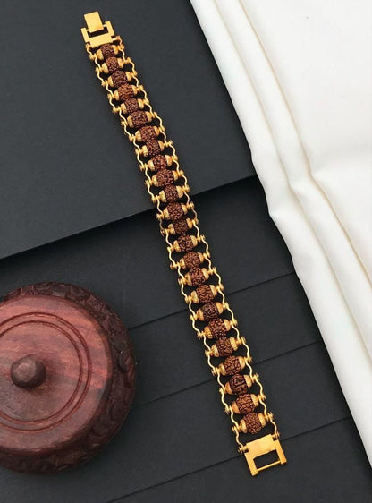 Genuine Paanch Mukhi Modern Rudraksha Bracelet – Gold Plated | NISHU Superstores