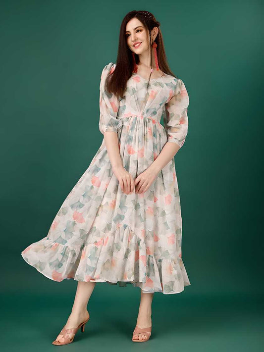 Plus Size Women’s Georgette Floral Print Flared Midi Dress – Elegant & Comfortable | NISHU Superstores
