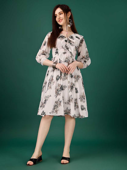 Plus Size Women’s Georgette Floral Print Flared Short Dress – Stylish & Comfortable | NISHU Superstores