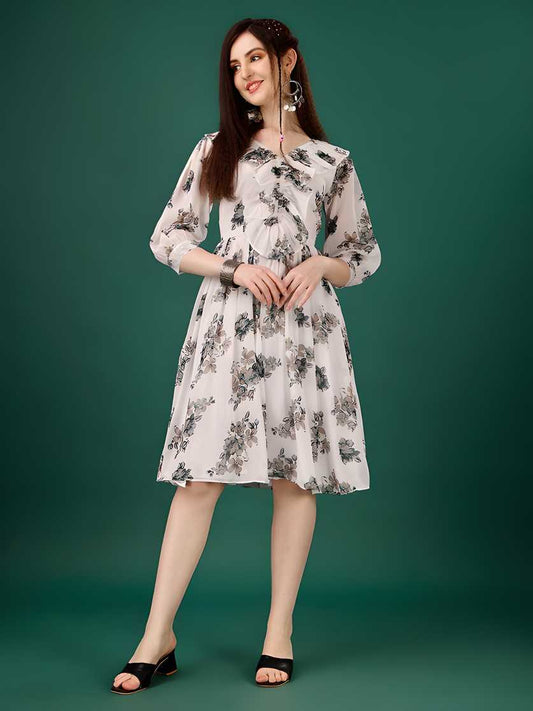 Plus Size Women’s Georgette Floral Print Flared Short Dress – Stylish & Comfortable | NISHU Superstores